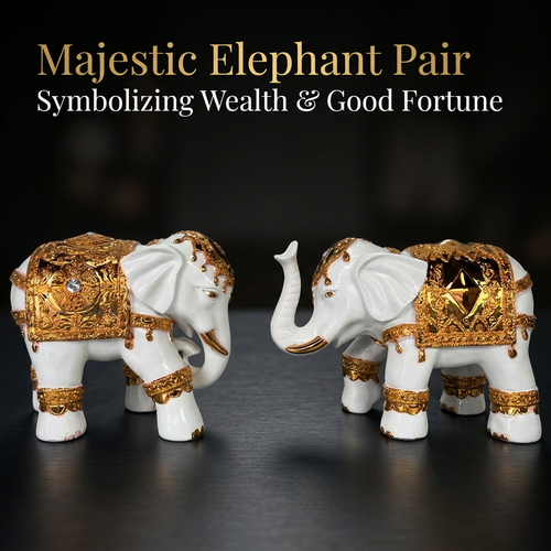 Elephant Ornament Statue Resin Collectible, Gold Elephant Figurine for Living Room, Synthetic Resin  - Image 2