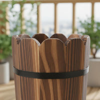 Carbonized Wood Flower Pot Anti Cactus Pot Wooden Planter With Metal Handles for Balcony, Home Decoration