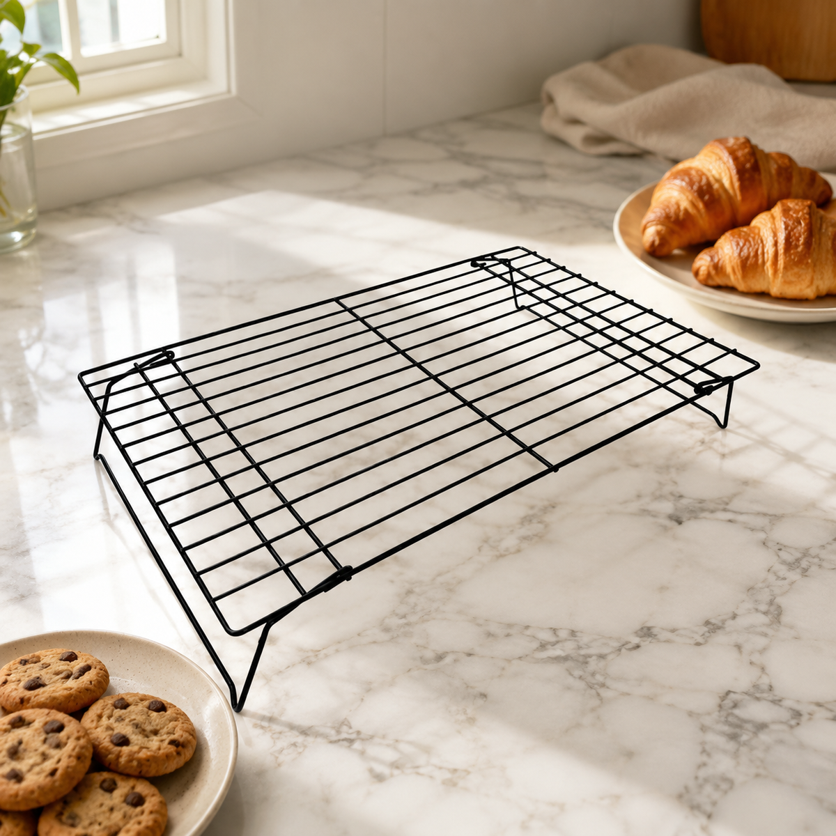 Folding Cooling Rack, 25cm Square Cake Rack, Non-Stick Carbon Steel, Matte Black Baking Accessories for Hobby Bakers