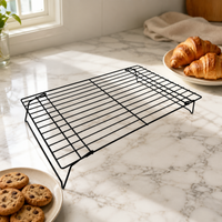 Folding Cooling Rack, 25cm Square Cake Rack, Non-Stick Carbon Steel, Matte Black Baking Accessories for Hobby Bakers