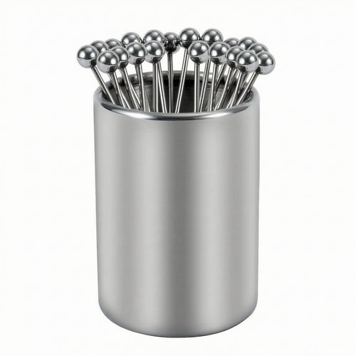 Stainless Steel Pick Holder Set Silver Steel Surface Pick Set Long Slender Tableware for Bar Use