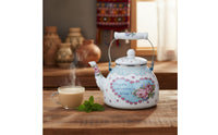 Enamel Water Kettle Multipurpose Use Enamel Tea Kettle Ethnic Design Teapot Removable Lid Large Capacity Teakettle