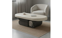 Curved Base Oval Coffee Table Cream Design Modern Biscuit Coffee Table for Reception Area