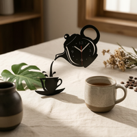 Decorative Acrylic Wall Timepiece Tea Pot and Cup Pattern Noiseless Wall