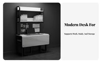 Foldable Computer Desk with Hutch Space-Saving Workstation with Storage Multi-Functional Wide Desktop for Students, Small Areas