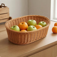 Oval Rattan Basket Woven Rattan Storage Basket Brown