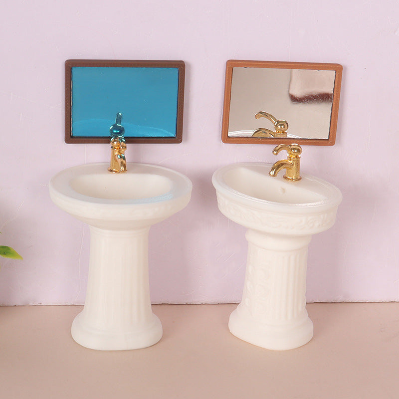Miniature Bathroom Sink and Mirror Dollhouse Accessory