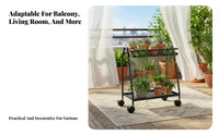 2-Tier Rolling Flower Rack With Wheels Utility Trolley Space-Saving