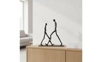 Matte Black Walking Figures Sculpture Minimalist Sculpture with Base Modern Metal Statue Abstract for Interior Designers, Entryway Table, Bookshelf, Office Desk