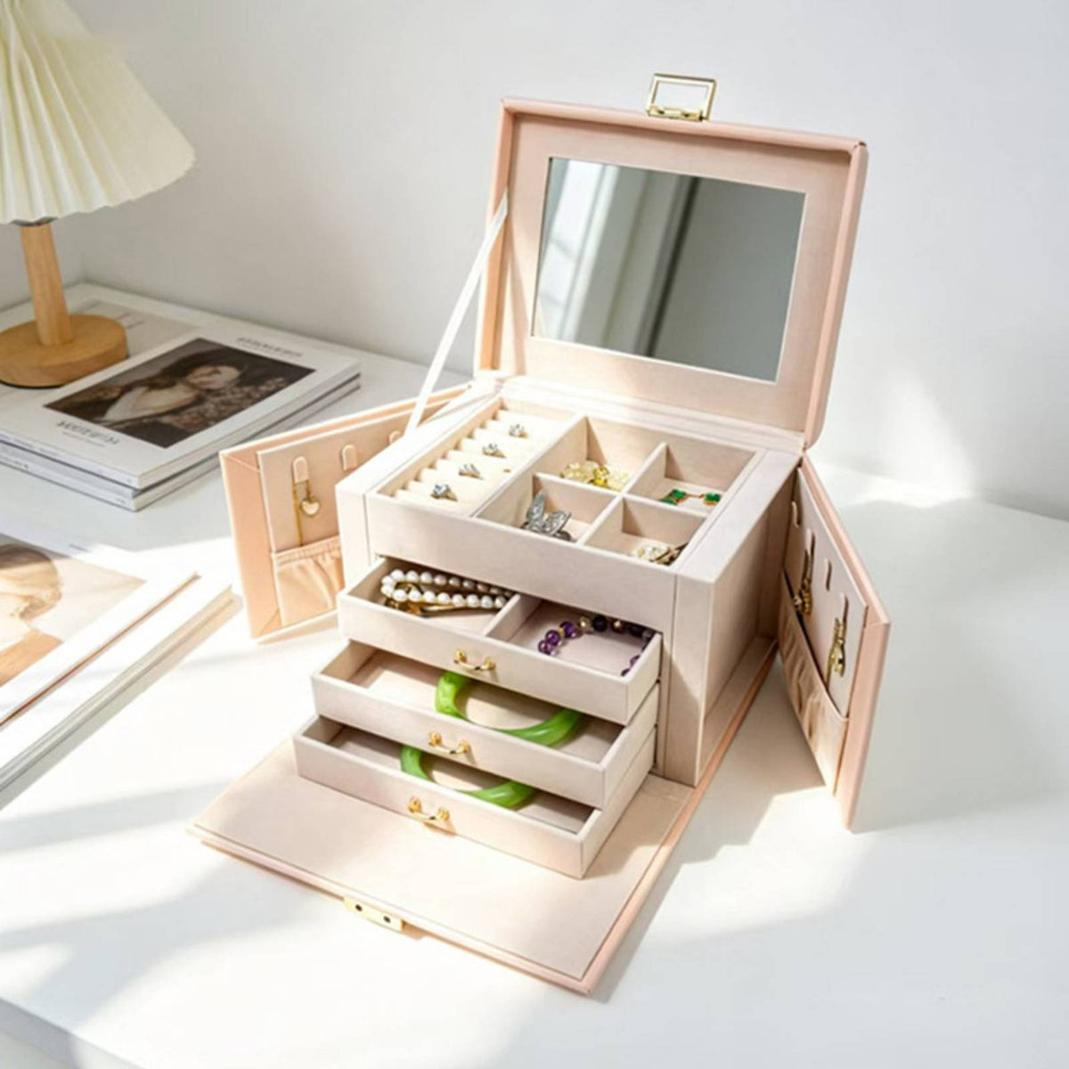 Jewelry Storage Box Multi-Compartment Jewelry Box with Drawers Structured Container for Women, Journeyers, Dressing Table, Bedroom