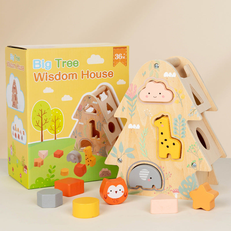 Wooden Shape Matching Toy for Kids Early Learning Educational Shape Sorter with Cartoon Animal Designs