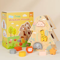 Wooden Shape Matching Toy for Kids Early Learning Educational Shape Sorter with Cartoon Animal Designs