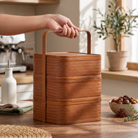 Three-Tier Carrying basket Stackable Bamboo Storage box with Lid Vintage Storage Basket with Lid for Gift Recipients, Tea Service