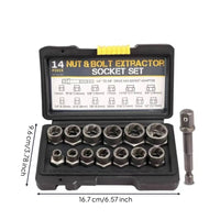 14 Pieces Bolt Extractor Socket Set Stripped Extractor Socket Set with Case Hex-Style Sockets for Mechanics, Home Mechanics, Garage