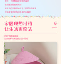 新款棉线收纳盒叮当桌面收纳篮化妆品玩具整理杂物零食编织收纳筐 粉色哆啦中（纸箱发货）