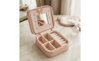 Compact Jewelry Storage Case Zippered Portable Jewelry Case Structured Faux Leather for Travelers, Women, Weekend Trips, Dressing Table