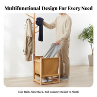 Coat Rack with Laundry Hamper Space-Saving Clothing Stand Detachable Basket
