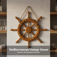 Ship Wheel Wall Decor Classic Nautical Wooden Nautical Steering Wheel Rustic Design Wall Hanging for Bar, Restaurant, Man Cave