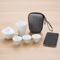 Travel Teapot Set with Gaiwan, Portable Ceramic Gongfu Teapot Set, Chinese Tea Set for Camping Hiking, Glazed Teapot and Cup Set