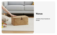 Lidded Woven Chest Large Capacity Wicker Storage Trunk With Lid for Living Room