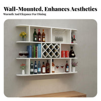 Modern Design Wall Mounted Wine Rack Space-Saving Geometric Grid Wine Shelf Multi-Functional Floating Bar Shelf with Glass Holder Heavy Duty for Home Entertainers, Homeowners, Adults, Dining Room, Restaurant, Kitchen