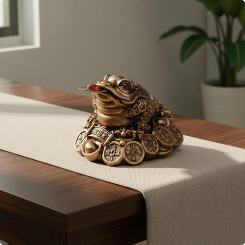 Resin Wealth Frog Ornament Rhinestone Accents Gold Frog Figurine Vintage Design