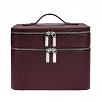 Stain-Proof Stain-Resistant Lining Portable Cosmetic Train Case PU Leather Double Layer Makeup Travel Case Cosmetic Organizer Box with Dividers for Women