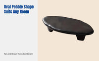 Nordic Cream Oval Pebble Coffee Table, Wabi-Sabi Style, Modern Minimalist, Living Room, Designer Fiberglass Table with Storage