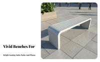 Metal Slat Bench Waterproof Galvanized Steel Long Stool Anti Backless Park Bench for Pedestrians, Courtyards, Shopping Malls, Sidewalk