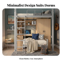 Dormitory Bunk Bed Bed Space Saving Metal Twin Bunk Bed Guardrails for Teenagers, Employees, Dorm Room, Apartment, Home Office