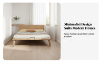 Slimsilhouette Headboard Japanesedesign foundation Frame durable Wood Construction Slatted Bed Base Lowsilhouette Bedroom Furniture Minimalist Design for Minimalists, Apartment Dwellers, Homeowners, Guest Room