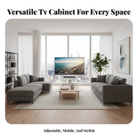 Mobile TV Stand with Cabinet Locking Brakes Rolling TV Cart with Drawer Adjustable Height Built-in Storage Suitable for Renters Small Areas Conference Room Exposition Show
