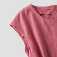 Ladies Summer Dresses for Women, Sleeveless Midi Style Linen Beach Wear with Round Neckline and Tie Detail, Flared Casual Outfit