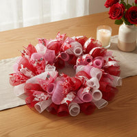 Valentine Wreath Shape-Holding Pink Ribbon Wreath Glittery for Door, Window