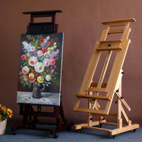 Rolling Studio Easel Horizontal and Vertical Adjustable Large Easel Solid Wood