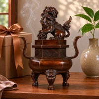 Lion Lid Incense Burner Curved Side Handles Ornamental Copper Incense Burner