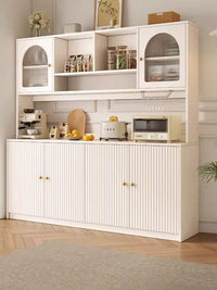 Cream Style Solid Wood Sideboard with Wine Cabinet, Storage Cabinet for Kitchen and Living Room