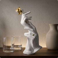 Hand Holding Blossom Statue Gold Toned Hand Holding Flower Sculpture Matte