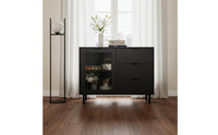 Large Capacity Dining Room Credenza Geometric Pattern Textured Door Storage Cabinet Adjustable Shelves Household Furniture for Hallway