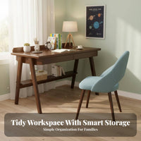Minimalist Design Computer Desk with Integrated Storage Sturdy Structure Student Desk with Drawers and Shelf Easy Assembly Writing Table for Students, Children, Adults, Bedroom, Small Areas, Study Room