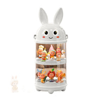 Cartoon Rabbit Rotating Display Box for Blind Boxes, Transparent Dustproof with Lid, Double Layer