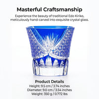 Japanese Kiriko-style Crystal Whiskey Glass, Black Chrysanthemum