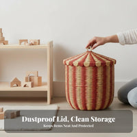 Round Lidded Container Nordic and elegance Household Storage Woven Design for Families