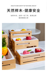 酒店实木水果沙拉凉菜盘自助餐厅茶歇仿瓷水果盘摆台展示架子商用
