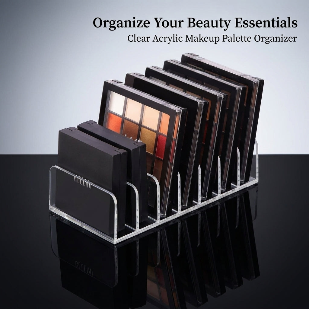 Large 7-Section Palette Organizer for Eyeshadow Holder, Clear Acrylic with Divided Compartments, Drawer for Makeup Table, Storage
