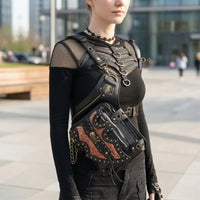 Industrial Steampunk Waist Bag Handsunrestricted Waist Bag with Adjustable Belt Portable Pouch with Chain Casual for Festivals