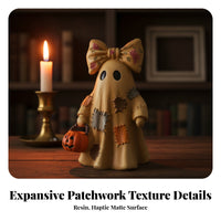 Spectral Witch Figurine with Pumpkin | Detailed Patchwork Design, Gold-Toned Finish Accents, spectral Figurine with Pumpkin Bucket, for Tiered Tray