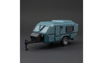 Blue-Gray Rugged-Road Travel Trailer Caravan Model Angular Body Miniature Caravan Model Single Axle Molded Panel Lines