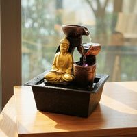 Tabletop Fountain with Buddha Carved Buddha Fountain Indoor Compact for Buddhists, Entry Table, Tea Corner