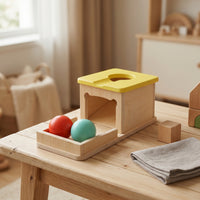 Motor Skills Object Permanence Box Developmental Object Permanence Box with Tray Cognitive Ball Drop Toy with Drawer Child-Friendly for Babies, Toddlers, Daycare